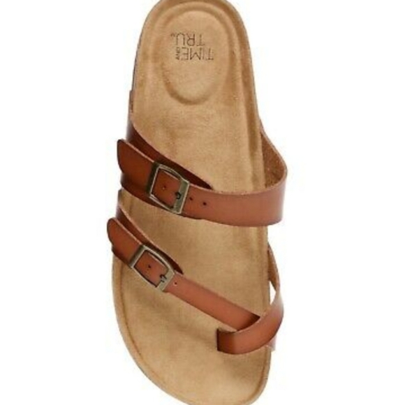 Cognac Round Toe Women's Footbed Sandals - Picture 2 of 8